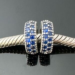 2 PANDORA Spacers Sparkling Blue Cubic Zirconia 925 Ale Silver gift box #170